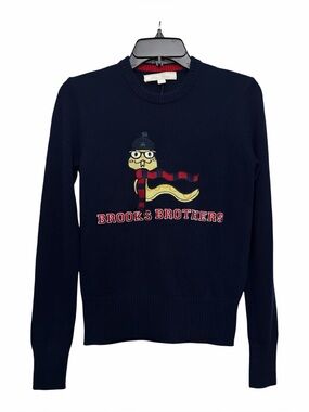 Brooks Brothers Lunar New Year Snake Intarsia Sweater Size XS Navy Merino Wool